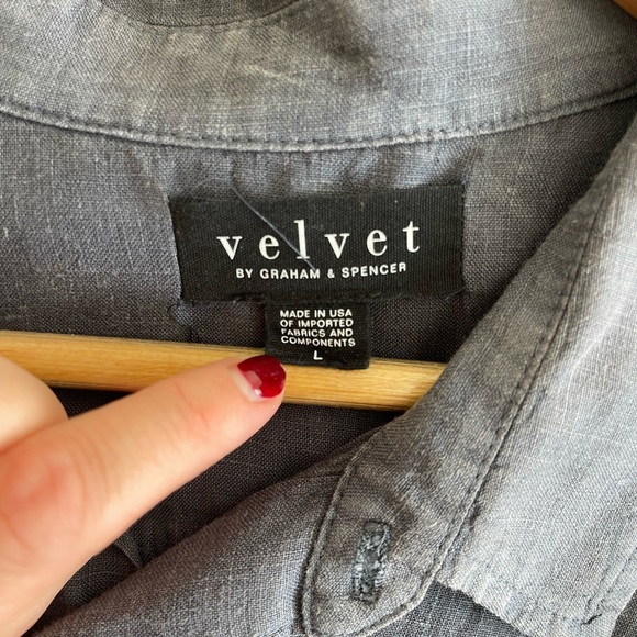 Velvet by Gahram & Spencer, button down, linen, navy blue shirt - Picture 3 of 3